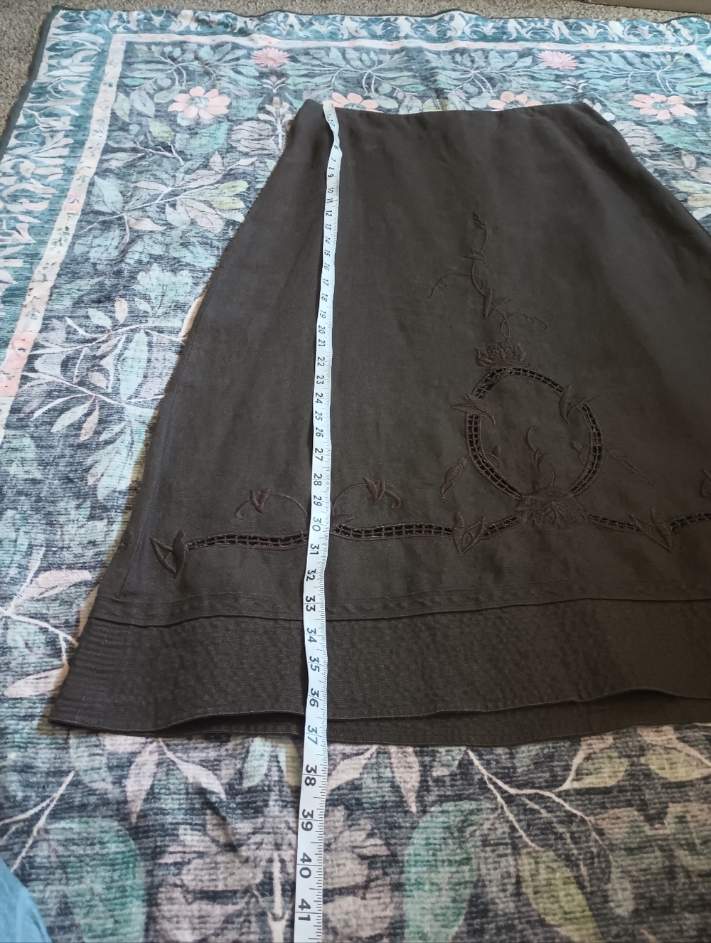 Cabi Womens Embroidered Linen Maxi Skirt Size 10 Brown Classic Cottage Lagom - Picture 10 of 10